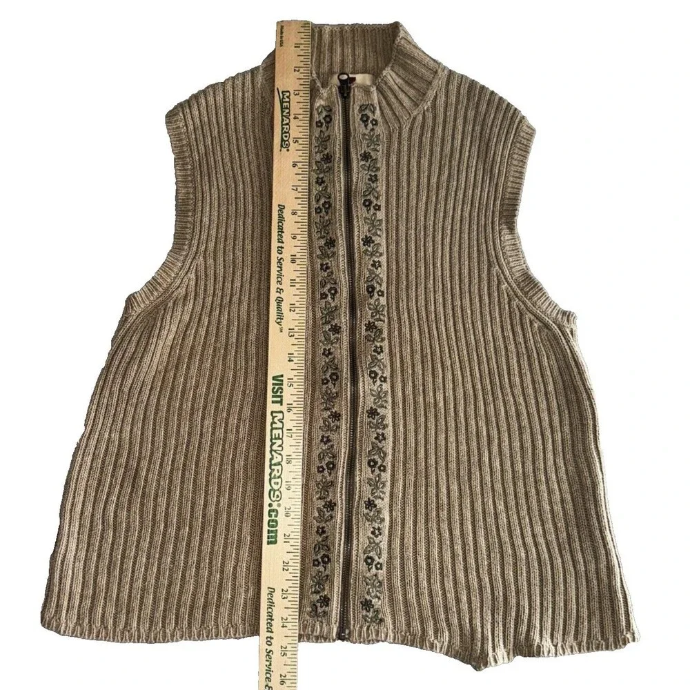 Woolrich Vest Women's Large Knit Full Zip Heather Beige Khaki SEE PICS!